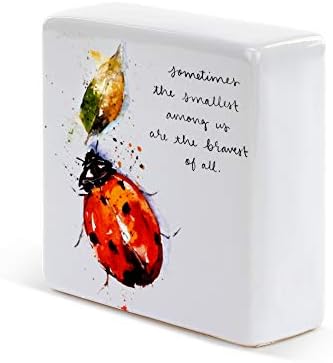 DEMDACO Dean Crouser Uğur Böceği Yaprağı Suluboya Kırmızı 4 x 4 Seramik Seramik Dekoratif Tabela
