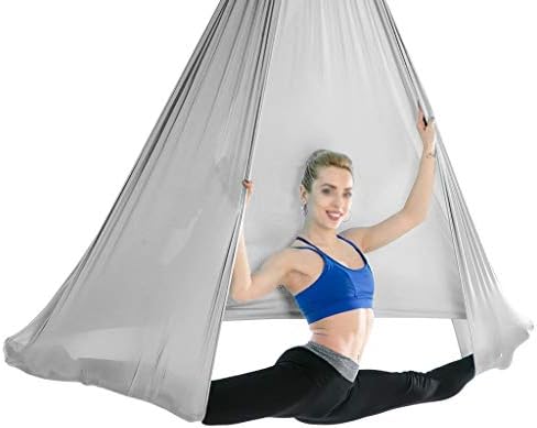 ZCXBHD 4 m x 2.8 m Yoga Uçan Hamak Salıncak Hava-Yoga Hamak İpek Kumaş için Yoga Anti-Yerçekimi Pilates (Renk: Gri)