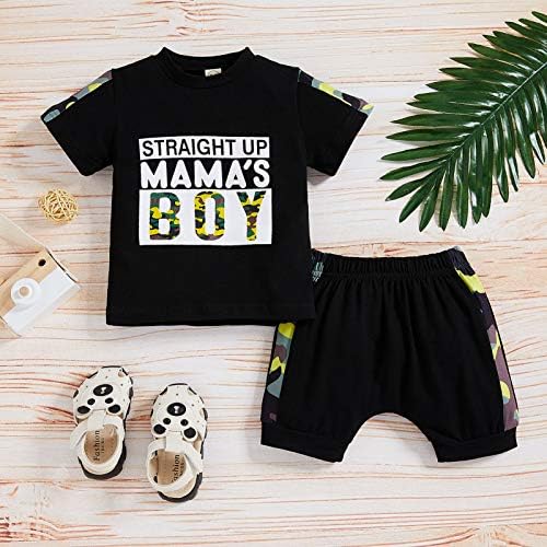 ZOELNIC Bebek Erkek Yaz Giysileri Düz Up mama Erkek T-Shirt + Camo Şort 2 Adet Rahat Kıyafetler