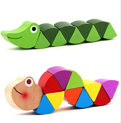 Fancyes Paketi 2 Ahşap Renkli Tırtıl ve Timsah oyuncak Seti Oyuncaklar Çocuklar için