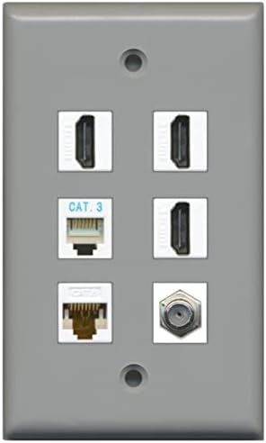 3 Bağlantı Noktası H DMI Koaksiyel Cat6 Telefon Duvar Plakası Gri w/Beyaz Krikolar