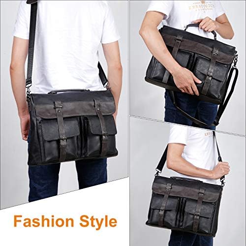 Erkekler için deri askılı çanta, 17.3 İnç Vintage PU Deri laptop çantası Evrak Çantası Satchel, büyük askılı çanta Su Geçirmez