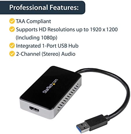 StarTech.com 1x USB Bağlantı Noktasına sahip USB 3.0 - HDMI ve DVI Adaptörü - Harici Video ve Grafik Kartı Adaptörü-Çift Monitör