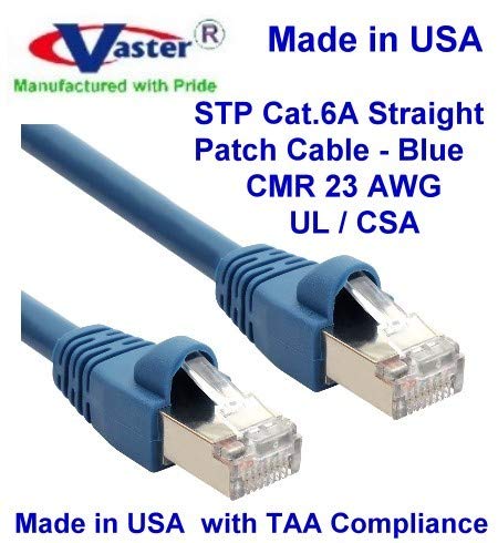 ABD'de Üretilen Süper Kablo-22 Ft-STP Cat6a Ethernet Yama Kablosu-23 AWG-UL CMR-Mavi