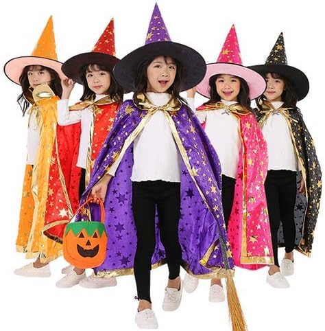 Sihirbazı Pelerin Cadı Pelerin Şapka ve Kabak Çanta ile, cadılar Bayramı Kostüm Sahne Çocuklar için Cosplay Parti