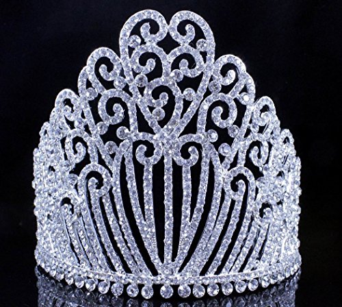 5.25 h Temizle Beyaz Avusturyalı Kristal Rhinestone Tiara Saç Combs Taç Kafa Başlığı Kraliçe Prenses Pageant Parti Tiyatro