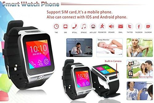 Indigi Kilidi Açıldı! 2'si 1 arada GSM + Bluetooth Akıllı Saat Telefon Dahili Kamera AT & T T-Mobile (Gümüş)