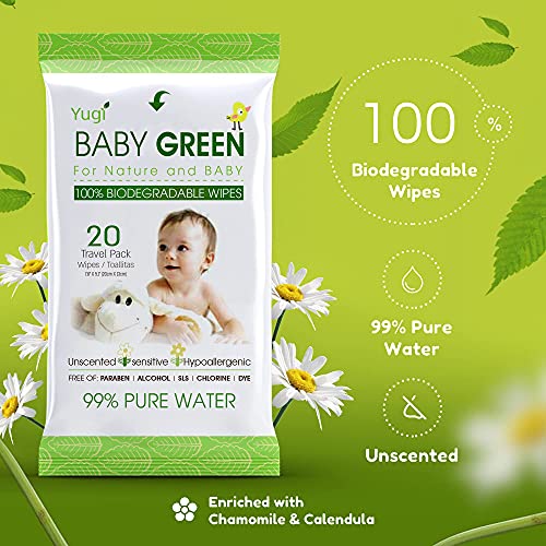 Bebek Yeşil Mendilleri Kokusuz kompostlanabilir Organik Biyobozunur-Hassas Ciltler için Seyahat Paketi (12 Paket 20) 240