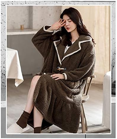 CUJUX kadın Bornoz Sonbahar Kış Sıcak Ev Tekstili Terry Robe Katı Uzun Kollu Rahat Sabahlık (Boyut: X-Large)