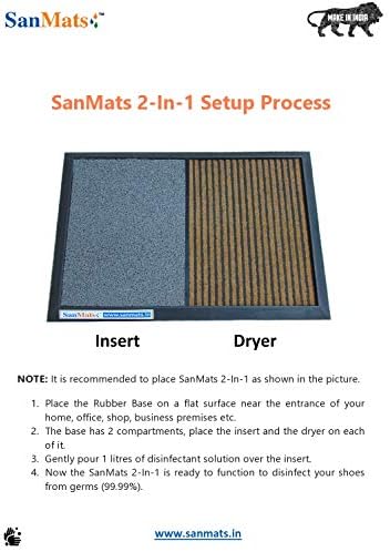 SanMats 2'si 1 Arada Ayakkabı Dezenfektanı (Sanitizing Mat) Dikkatli Tahta, Dezenfekte ve Kuru, 1 Litre Kapasiteli, Ağır Hizmet