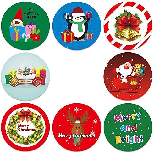 Noel Çıkartmalar Etiketler Rulo 1.5 İnç 8 Tasarımlar Desen Yuvarlak Noel Etiketleri 500 Yapıştırıcı Tatil Çıkartmalar Noel