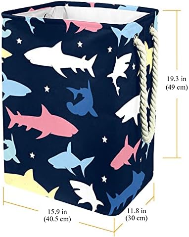 Renkli Köpekbalığı Ve Yıldız Büyük Çamaşır Sepeti İle Kolay Taşıma Kolu, Su Geçirmez Katlanabilir çamaşır sepeti Depolama Kovaları