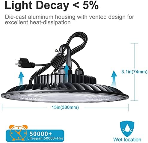 Lightdot 2 Paketi 200 W LED Yüksek defne ışık 28000lm (Eqv .800W MH/ HPS) Ticari Körfez Aydınlatması, 5000K Gün Işığı, ABD