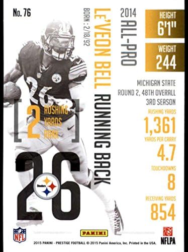 2015 Panini Prestige 76 LE'VEON Bell NM - MT Pittsburgh Steelers Resmi NFL Futbol Kartı