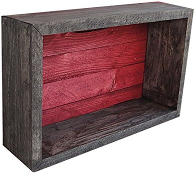Destekli Ahşap / Ahşap Gölge Kutusu Ekranı-12 x 6 - İki Ton-Abanoz Siyah / Ahır Kırmızı-Rustik Dekoratif Geri Kazanılmış Sıkıntılı