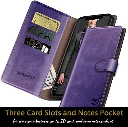 SUANPOT ıçin iPhone XR 6.1 (Olmayan XS 5.8,XS Max 6.7) Deri cüzdan kılıf ıle RFID Engelleme Kredi kart tutucu Flip Folio Kitap