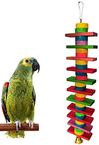 dxS8hhuo Pet Kuş Papağan Ahşap Bloklar Çan Asılı Kafes Salıncak Oynarken Bite Chew Oyuncak