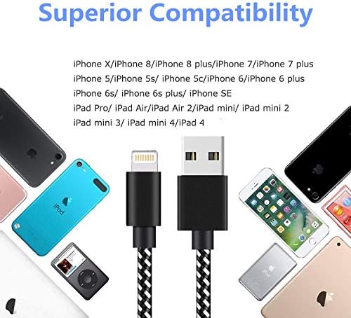 ıPhone Şarj Kabloları MFi Sertifikalı Yıldırım Kablosu 5 Paket 3FT / 6 Feet/10 Ayak Sharllen Naylon Örgülü Hızlı USB Şarj ve