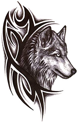 Tribal Wolf 4 1/2 x 7 Siyah Sanat Tasarımı 2 Sayfa Geçici Dövmeler
