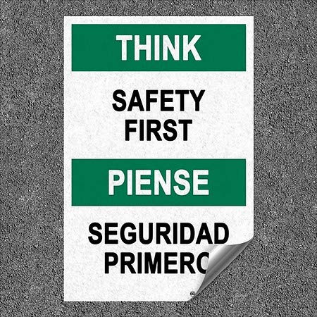CGSignLab / Safety First-Think Sign Ağır Hizmet Tipi Endüstriyel Kendinden Yapışkanlı Alüminyum Duvar Çıkartması / 18 x 27