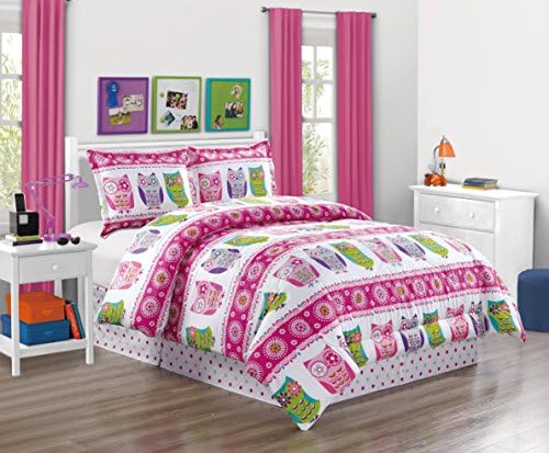 Kızlar çocuk yatağı-Baykuş Tasarım Polka Dot Tween Genç Rüya Yatak bir Çanta içinde. (Çift Kişilik) Tam Boy 4 Parçalı Yorgan