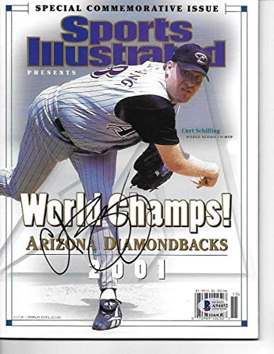 Curt Schilling İmzalı Arizona Diamondbacks 2001 Dünya Şampiyonları Sports Illustrated 11/7/01 Beckett Kimliği Doğrulanmış-İmzalı