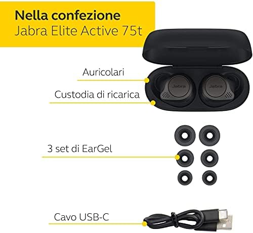 Jabra Elite Active 75t Gerçek Kablosuz Bluetooth Kulaklıklar, Titanyum Siyah – Koşu ve Spor için Kablosuz Kulaklıklar, Şarj