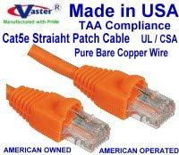 Made in USA, (38 Ft), Cat5e Ethernet Patch Kablosu - RJ45 Bilgisayar Ağ Kablosu - (UL cm ve %100 Bakır. 24AWG, 50u Altın Kaplama)