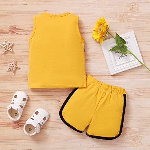 Toddler Bebek Kız Giysileri Kıyafetler Kısa Kollu Çiçek Pantolon Kız Giyim Seti ile Tops (Sarı + FlowerShort / 100)