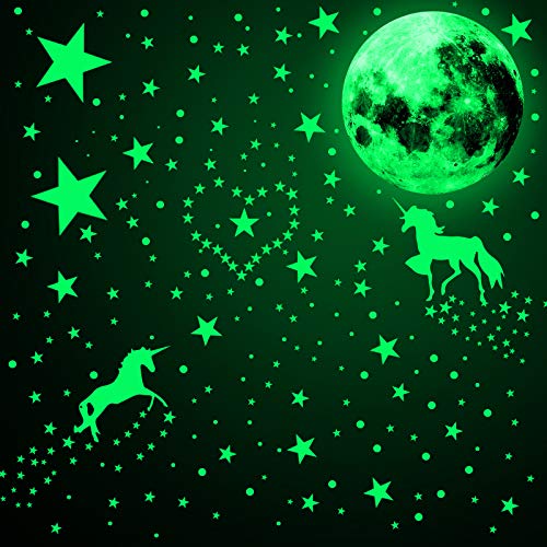 466 Parça Glow Karanlık Unicorn Duvar Çıkartmaları Aydınlık Ay Yıldız Nokta Çıkartmalar Floresan Glow Duvar Tavan Sticker Çıkartmaları