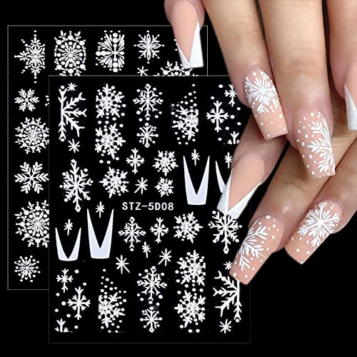 5D Kar Tanesi Nail Art Etiketler Charm Süslemeleri 4 Yaprak Noel Kış Kar Tanesi Kabartmalı Fransız Tırnak Çıkartması Tasarım