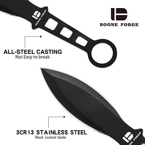 BOONE FORGE Fırlatma Bıçakları 3 Bıçaklı Set Siyah Çift Kenarlı Bıçaklar ve Paslanmaz Çelik Kulplar Naylon Kılıflı Açık Hayatta