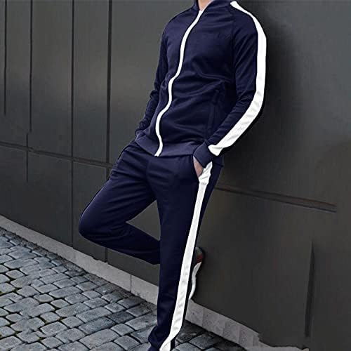 HUCCZ erkek Gömlek ve Pantolon Seti, Katı Uzun Kollu Fermuar T-Shirt Eşofman Kıyafet Seti, koşu Spor Eşofman Activewear