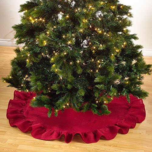 Fennco Stilleri Tatil Dekoru Fırfır Trim Jüt Çuval Bezi Noel Ağacı Etek, 53 inç Yuvarlak (Doğal, 13 x 19 Çorap)