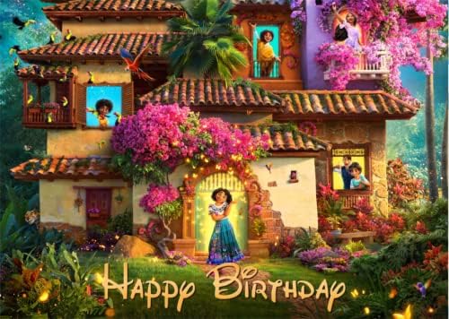 Encanto Mutlu Doğum Günü Zemin 7x5 Büyülü Çiçek Evi Mirabel Encanto Doğum Günü Arka Plan Çocuklar için Parti Dekor Vinil Encanto
