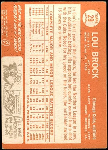 1964 Topps 29 Lou Brock Chicago Cubs (Beyzbol Kartı) Dekanın Kartları 2-İYİ Yavrular