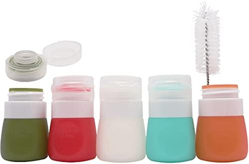 Ksooly 5 Paket 1.3 Oz. Temizleme Fırçası ile Salata Sosu Şişelerini Sıkın | Gitmek için Küçük Salata Sosu Kabı | Taşınabilir