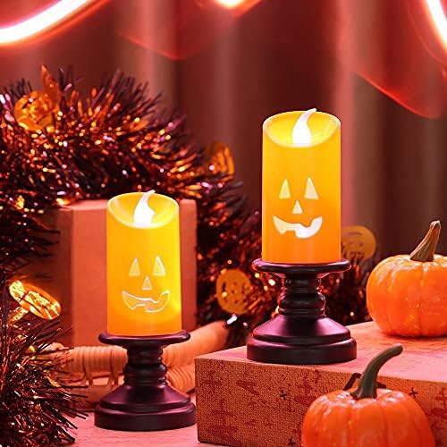Cadılar bayramı kabak mum ışığı, cadılar bayramı turuncu alevsiz mum ışıkları yaratıcı LED lambalar festivali dekor ışık cadılar