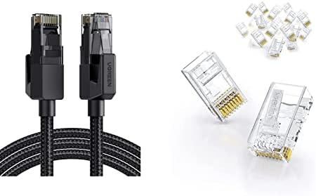 UGREEN Cat 6 Ethernet Kablosu Örgülü Cat6 Gigabit ve RJ45 Konektörü Cat6 50 Paket RJ45 Geçişli Fiş Uçları Ethernet Kablosu