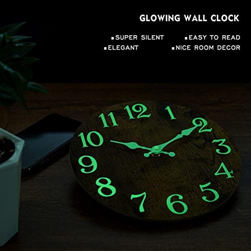 Duvar Saati-HYLANDA Gece Lambası Rustik Ahşap 10 Inç duvar saatleri Pil Işletilen, sessiz Sigara Geçiyor Aydınlık / ışıklı