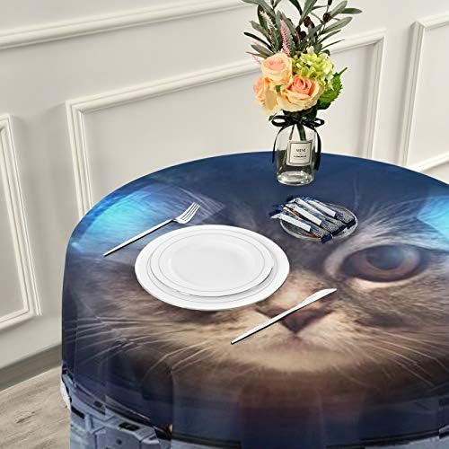 Kedi yuvarlak keten masa Örtüsü yerleşimi dantel kenar masa örtüsü mutfak yemek dekorasyon için 60 inç