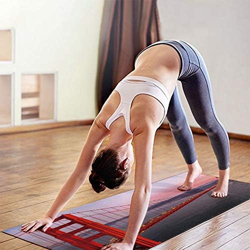 Kraliçe Alan Yoga Mat Baskı Egzersiz ve fitness matı 72 x 24 x 1.5 mm,alacakaranlıkta Golden Gate Köprüsü Yoga Pilates için