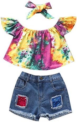 Kızın Moda Yaz Ruffles Çiçek Düğme Sling Denim Ripped Setleri Kolsuz Düz Renk Giysi Set
