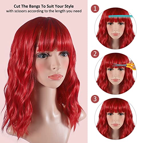 Anzıd Kırmızı Peruk Kadınlar için, 14 Kırmızı peruk Patlama ile Sentetik Omuz Uzunluğu Tutkalsız, dalgalı Kıvırcık Bob Kırmızı