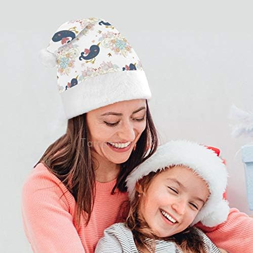 Noel Santa Şapka, Kuş Çiçekler Noel Tatil Şapka Yetişkinler için, Unisex Konfor Noel Şapkalar için Yeni Yıl Şenlikli Kostüm