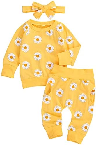 Afunbaby Sevimli Bebek Kız Güz Kıyafeti Uzun Kollu Gömlek Tops&Papatya Pantolon Bandı 3 Adet Giysi ıçin Bebek Yürüyor