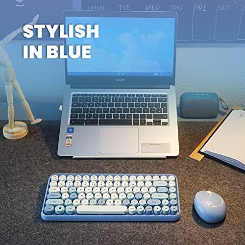 Perixx PERİDUO-713BL Kablosuz Mini Klavye ve Fare Combo - Retro Yuvarlak Anahtar Kapaklar-Pastel Mavi-ABD İngilizce Düzeni