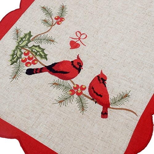Grelucgo Işlemeli Noel Tatili Kırmızı Kardinal Kuş Doily Yer paspaslar (Yuvarlak 15 inç 4 Set)