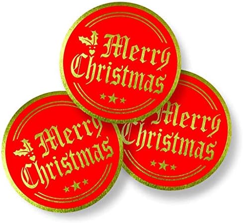 HUGUWEDING Merry Christmas Çıkartmalar Mühür Etiketleri, 500 adet / rulo Yuvarlak Altın Folyo Paketi Mühür Etiketleri, teşekkür