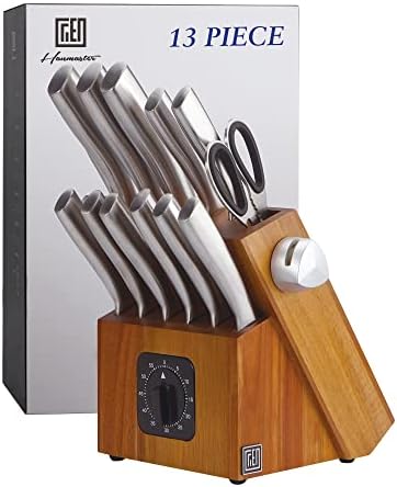 Hanmaster Bıçak Seti, Bloklu Mutfak için 13 Adet Paslanmaz Çelik Bıçak Seti, Zamanlayıcı ve Kalemtıraşlı Keskin Mutfak Bıçağı